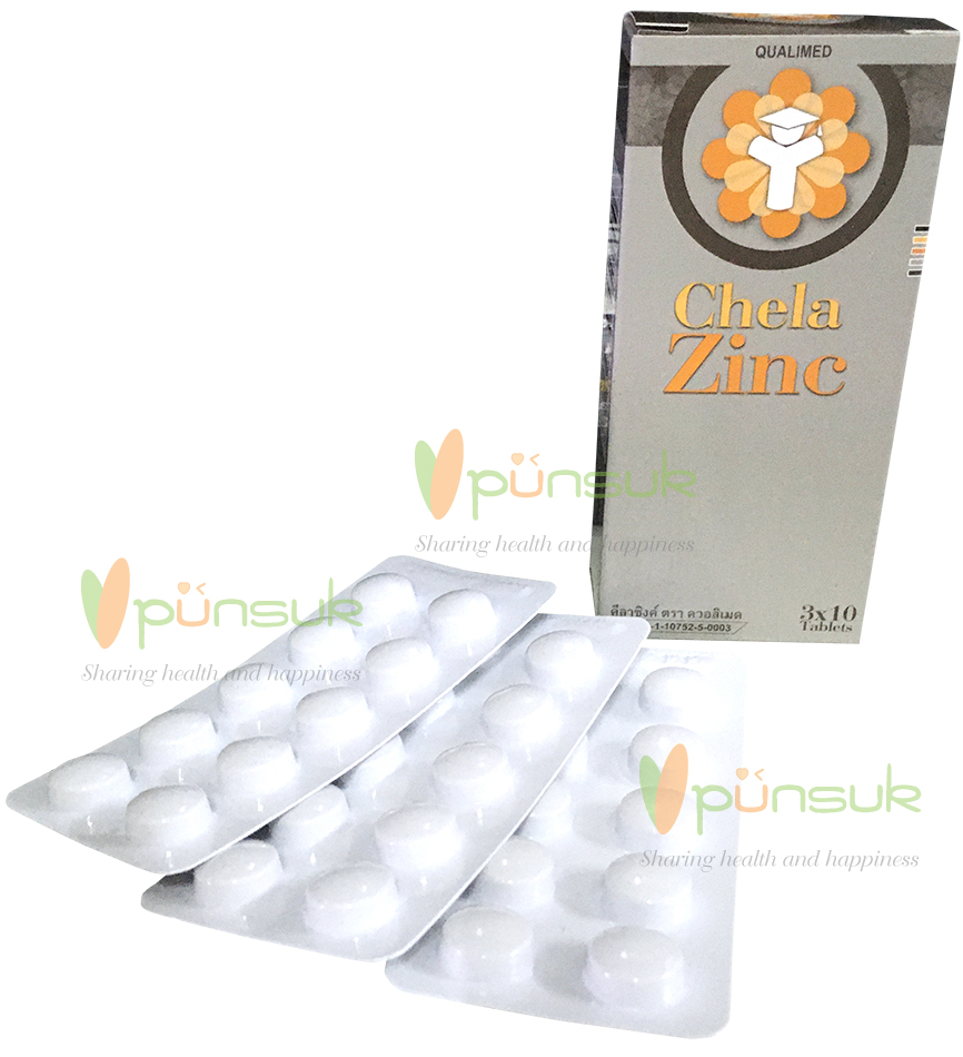 ChelaZinc CHELATED ZINC 15mg 30 เม็ด QUALIMED ควอลิเมด คีลาซิงค์ สังกะสี