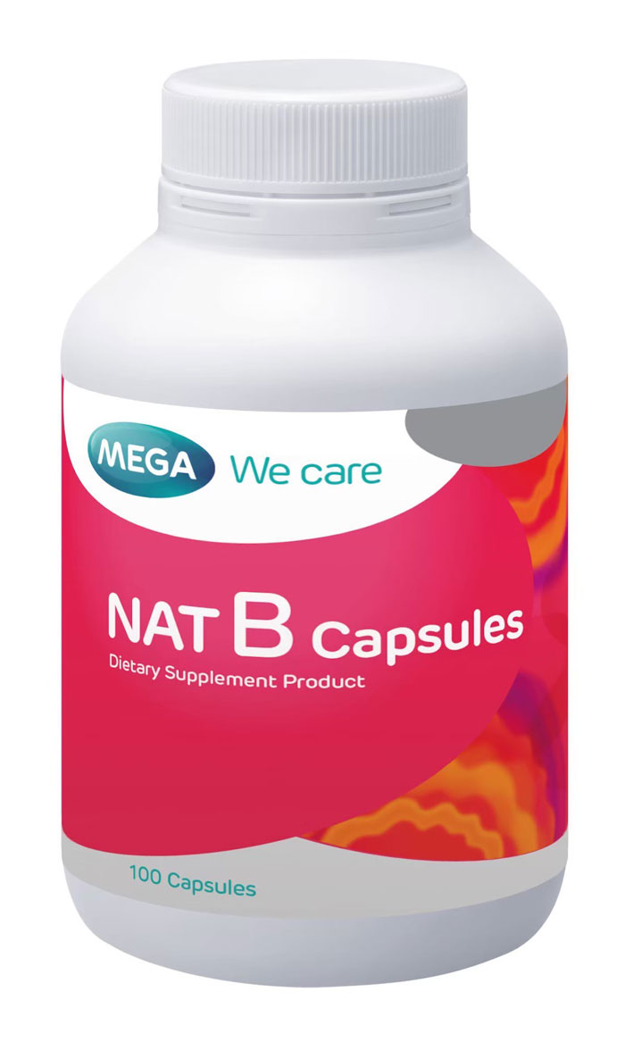 MEGA We care NAT B Capsules เมก้า วีแคร์ แนท บี วิตามินบี (100 เม็ด) อาหารเสริม