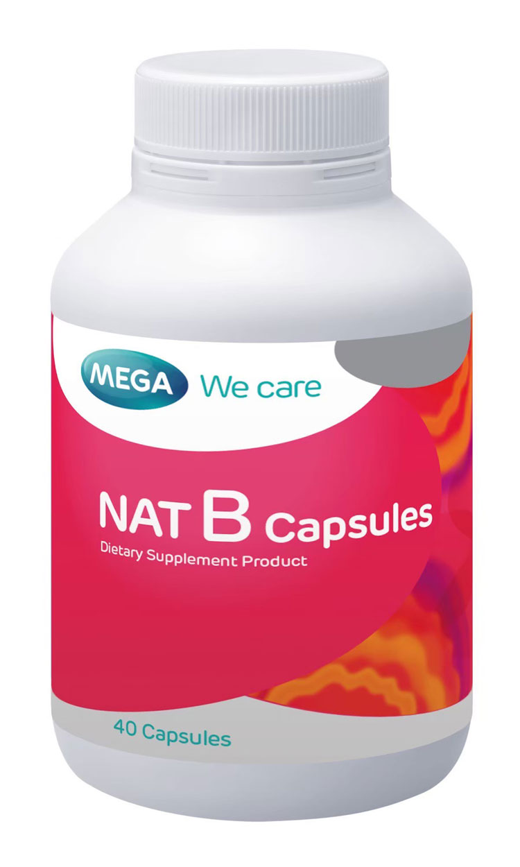 MEGA We care NAT B Capsules เมก้า วีแคร์ แนท บี วิตามินบี (40 เม็ด) อาหารเสริม