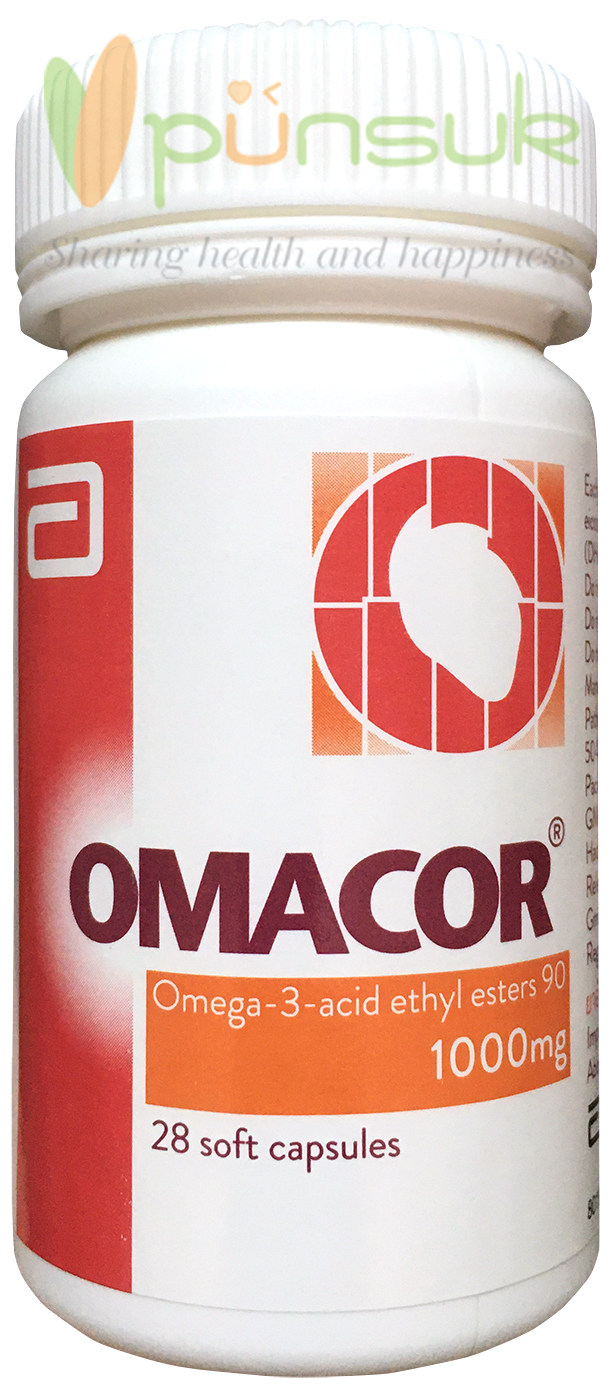 OMACOR Omega-3-acid ethyl esters 90 1000mg (28 soft capsules) ABBOTT โอมาคอร์ โอเมก้า 3